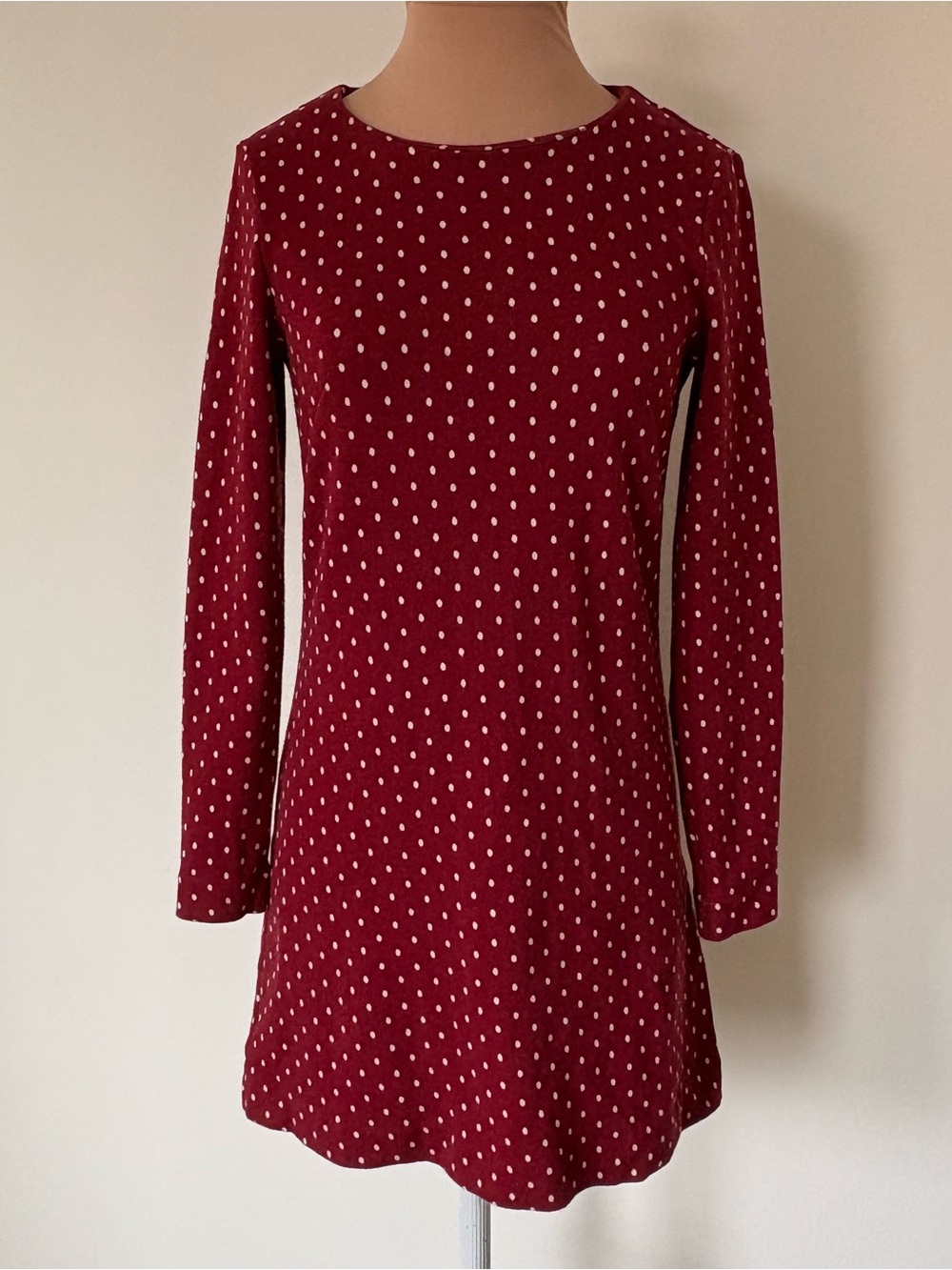 & Other Stories Red White Polka Dot Long Sleeve Holiday A-Line Knit Mini Dress 4